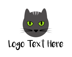 Black And Gray - Grey Cat Green Eyes logo design