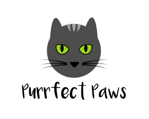 Grey Cat Green Eyes logo design