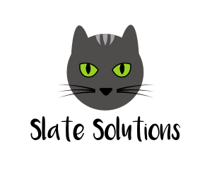 Grey Cat Green Eyes logo design