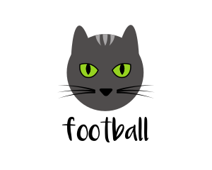 Cartoon - Grey Cat Green Eyes logo design
