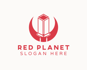 Red Building Paint Roller logo design