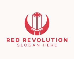 Red Building Paint Roller logo design