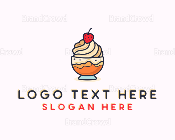 Strawberry Ice Cream Desert Logo