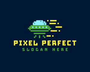 Pixel Spacecraft Gaming logo design