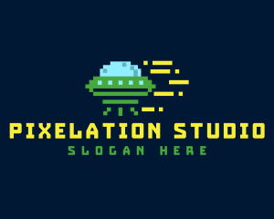 Pixel Spacecraft Gaming logo design