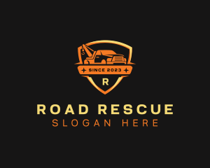 Towing - Crane Pickup Truck Shield logo design