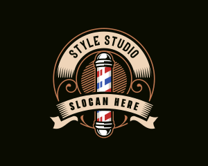 Barber Pole Haircut Groomer logo design