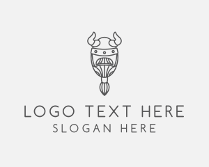 Horns - Ponytailed Beard Viking logo design