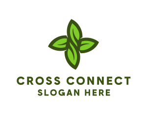 Cross - Green Leaves Cross logo design