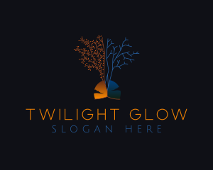 Dusk - Dawn Dusk Autumn Tree logo design