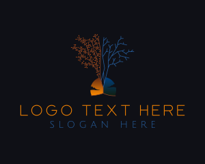 Sunset - Dawn Dusk Autumn Tree logo design