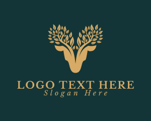Horn - Deer Antler Leaves logo design