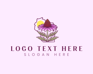 Indian Blanket Flower - Wisconsin Map Coneflowers logo design