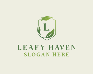 Organic Leaves Shield logo design