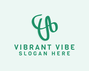 Green Cursive Letter V logo design