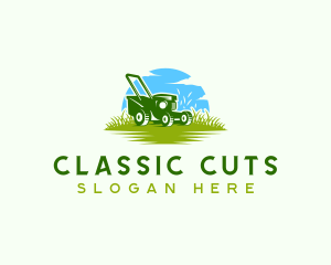 Lawn Mower Grass Landscaping logo design