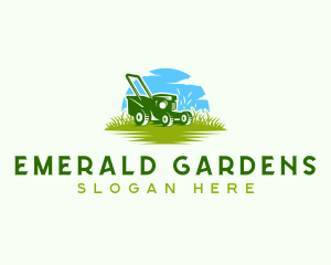 Lawn Mower Grass Landscaping logo design