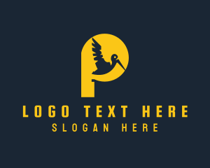 Migratory Bird - Yellow Pelican Letter P logo design