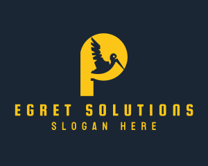 Egret - Yellow Pelican Letter P logo design