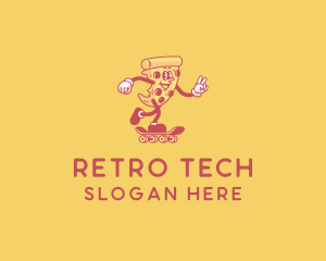 Retro Skating Pizza logo design