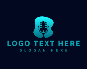 Broadcaster - Podcast Mic Silhouette logo design