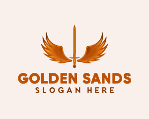 Golden Excalibur Medieval Gaming Sword logo design