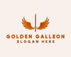 Golden Excalibur Medieval Gaming Sword logo design