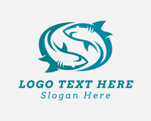 Surf Gear - Shark Swimming Aquarium logo design