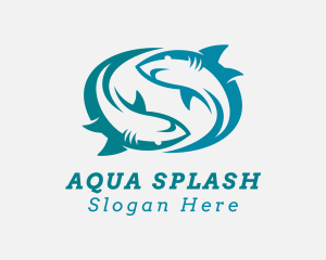 Swimming - Shark Swimming Aquarium logo design