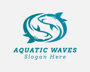 Swimming - Shark Swimming Aquarium logo design
