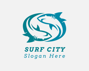 Shark Swimming Aquarium  logo design