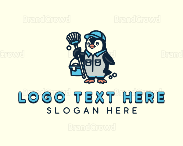 Penguin Janitor Cleaning Logo