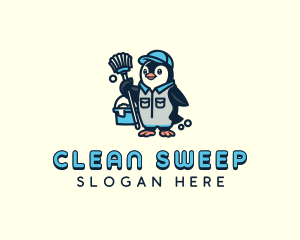 Janitor - Penguin Janitor Cleaning logo design