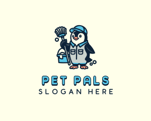 Penguin Janitor Cleaning logo design