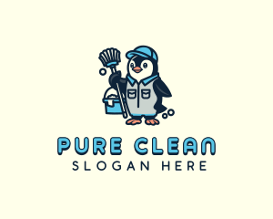 Penguin Janitor Cleaning logo design