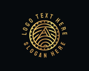 Blockchain - Golden Coin Letter A logo design