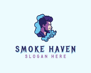 Smoke Vaping Hipster Man  logo design