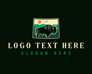 Map - Wyoming Bison Ox logo design