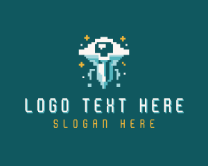 Outer Space - Gaming UFO Pixelated logo design