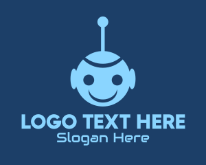 Laughing - Happy Blue Robot Boy logo design