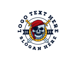 Death - Pirate Skull Sword Shield logo design