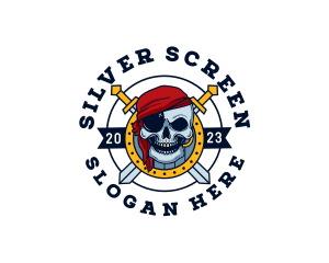 Pirate Skull Sword Shield Logo