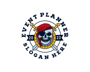 Pirate Skull Sword Shield Logo