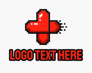 Love - Modern Pixel Heart Cross logo design