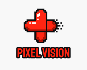 Modern Pixel Heart Cross logo design