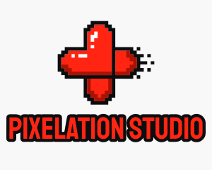 Modern Pixel Heart Cross logo design