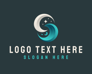 Surfing - Moon Tidal Wave logo design