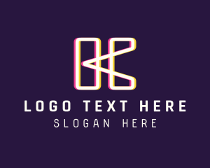 Techno - Tech Glitch Letter K logo design