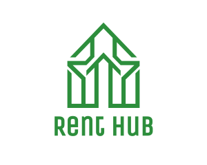 Rent - Green House Outline logo design