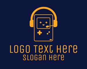Headphones - Golden Gameboy Gamer logo design